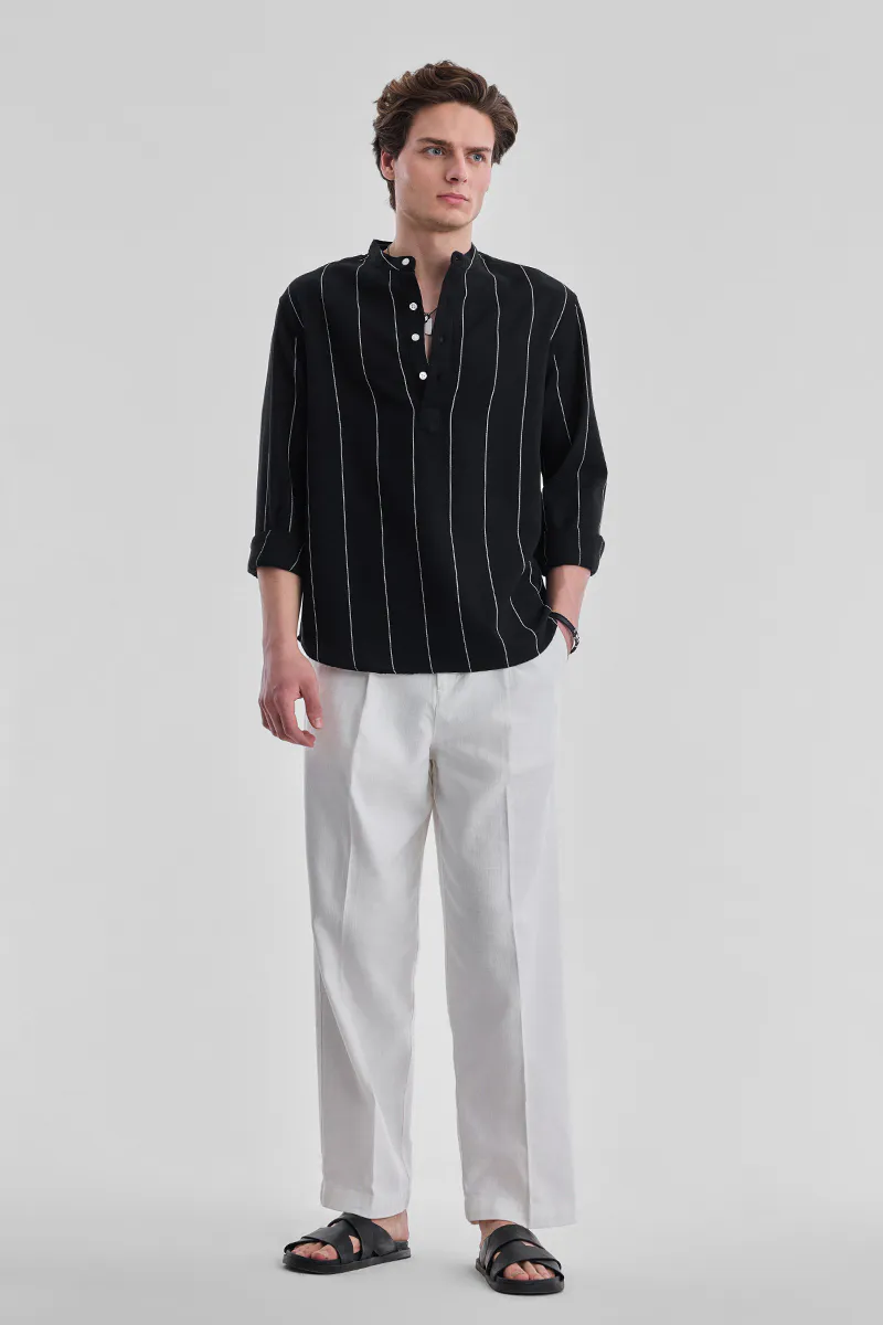 Mandarin Stripes Kurta Shirt - 4